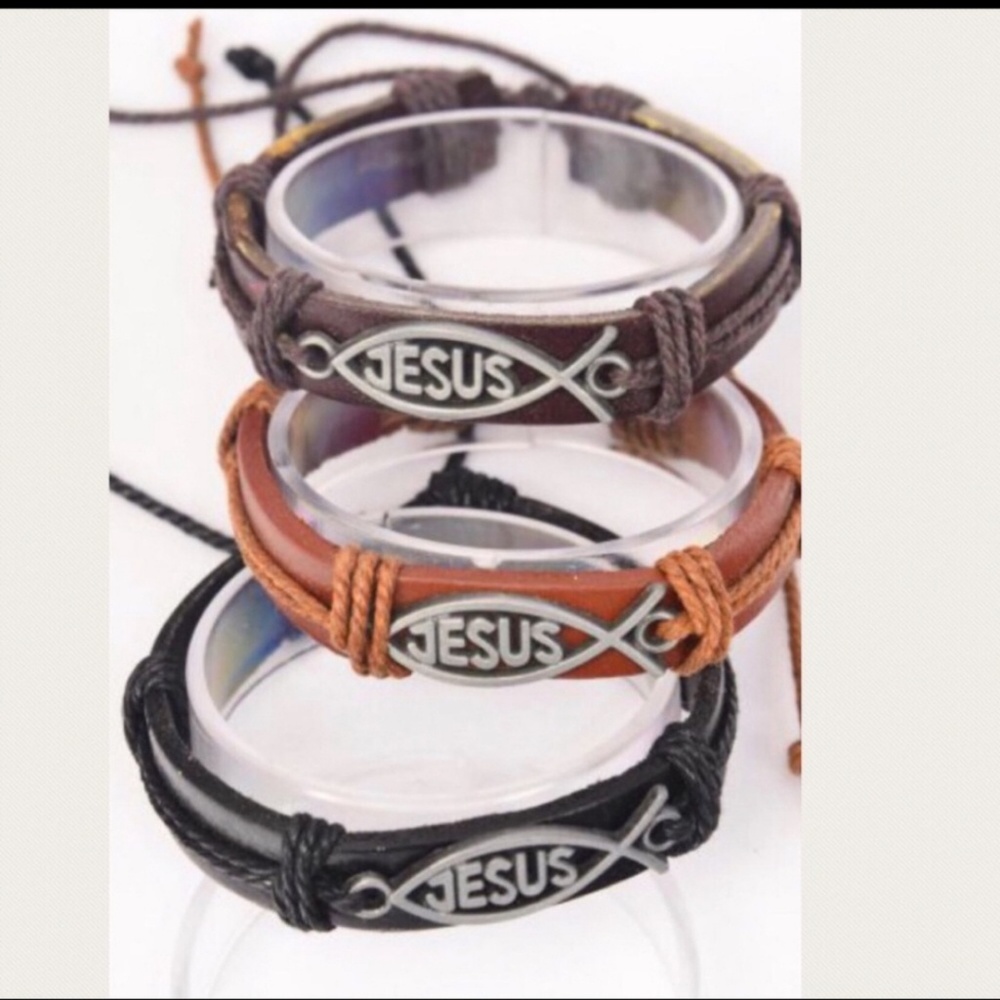 Leather Jesus Bracelet
